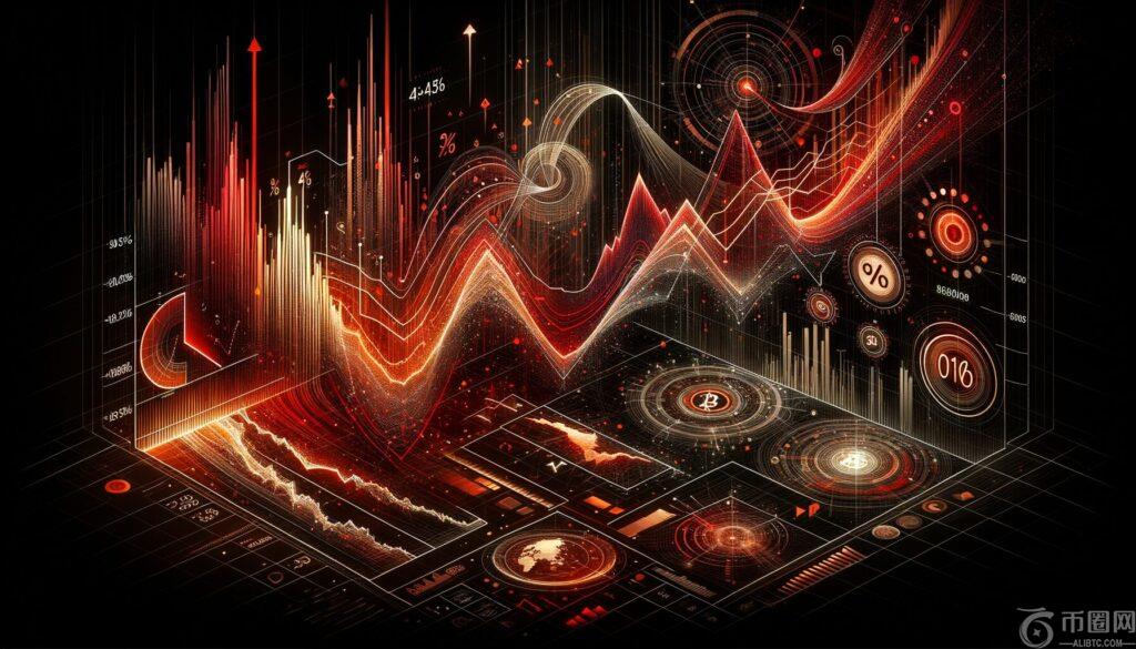 Abstract digital visualization of financial market crash with red downward trend lines and percentage indicators